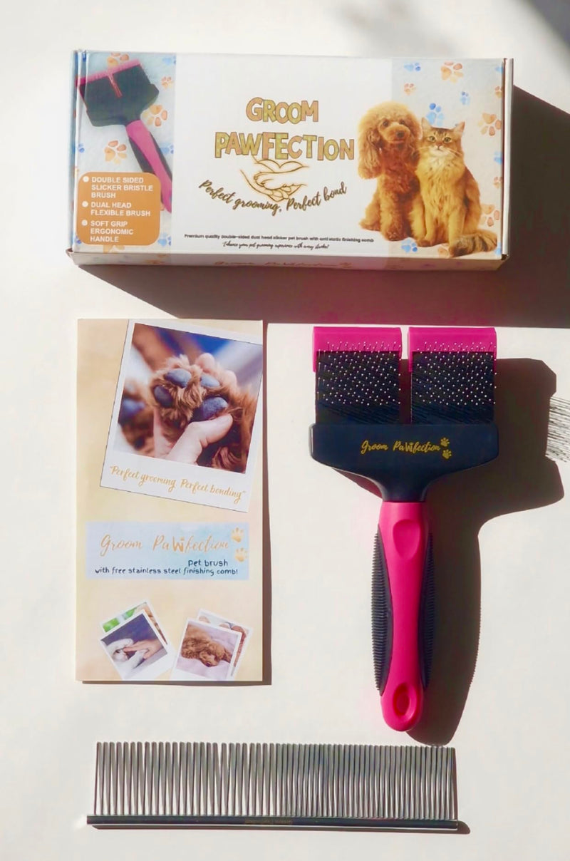 Slicker Dog & Cat Grooming Brush with Dual-Flex Head – Flexible Deshedding Tool & Finishing Comb for Tangle-Free Grooming | Ideal for Poodles, Doodles, Labradoodles, Cockapoos & Cats Pink - PawsPlanet Australia