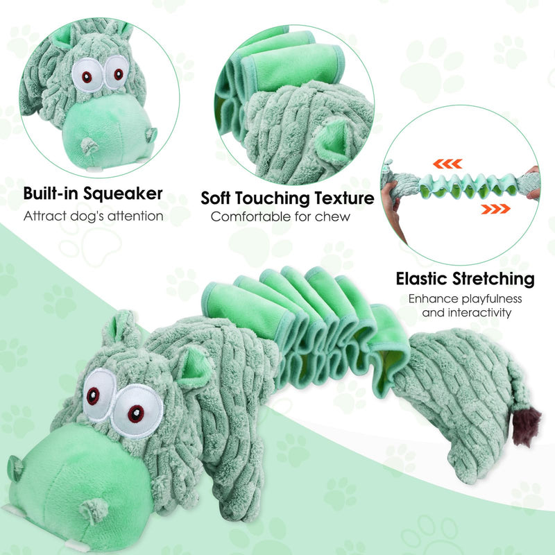 Large Squeaky Dog Toys and Interactive Dog Tug-of-War Toy, Tough Plush Dog Toy, Cute Puppy Toys, Pet Chewable Toys Plaything for Small Medium and Large Dogs Sage Green Hippo - PawsPlanet Australia