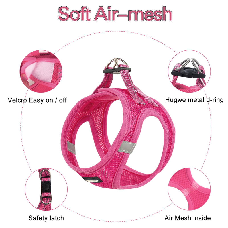 Dog Harness for Small Dogs and Leash Set, Honeycomb Grid, Reflective Lightweight Harness & Anti-Twist Pet Lead (Multi Color, Size: XS-S-M) (S, Rose red) S - PawsPlanet Australia