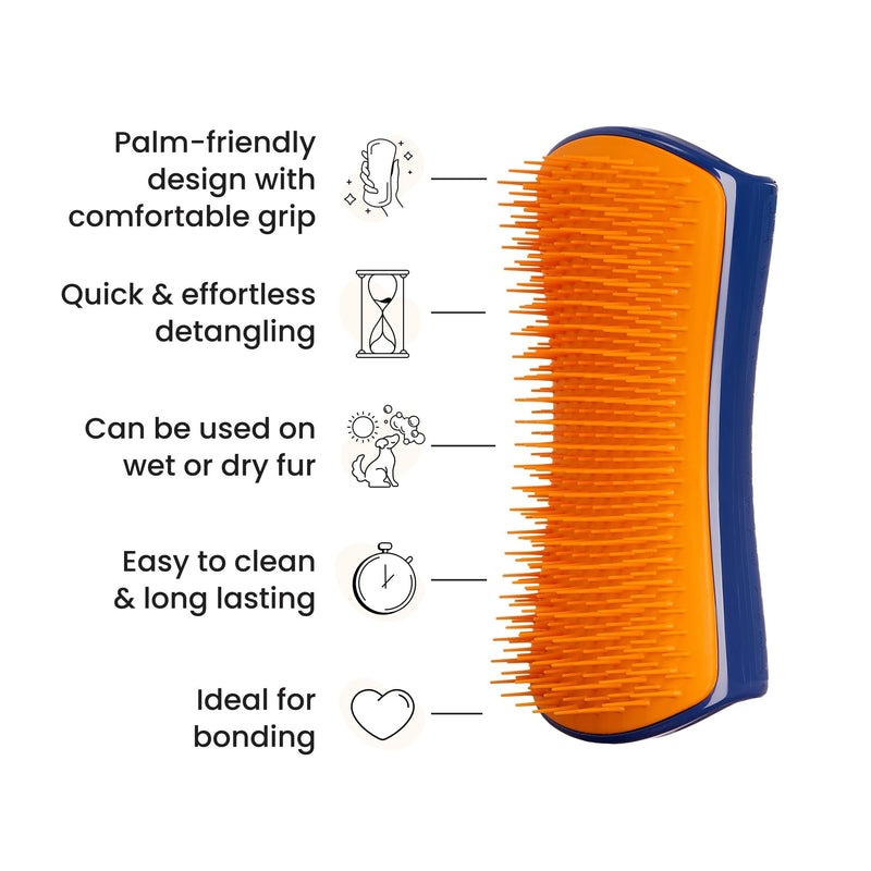 Pet Teezer Detangling Dog Grooming Brush, Dog Bath Brush for Long Haired Breeds and Wet or Dry Fur, Large, Navy & Orange Large Detangling