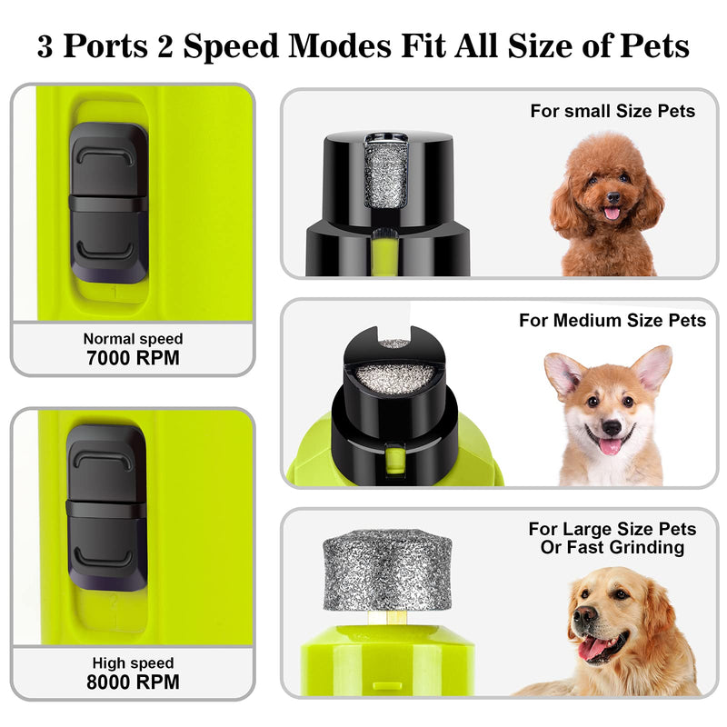 Bousnic Dog Nail Grinder with 2 LED Light - Super Quiet Pet Nail Grinder Powerful 2-Speed Electric Dog Nail Trimmer File Toenail Grinder for Puppy Small Medium Large Breed Dogs & Cats (Green) Green - PawsPlanet Australia