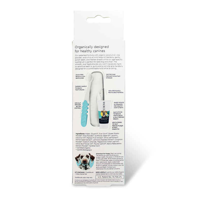 RADIUS USDA Organic Dental Solutions Puppy Kit 2 Units, Kit Includes 1 Dog Toothbrush & 1 0.8oz Toothpaste, Ultra Soft Bristle & Non Toxic Toothpaste for Dogs, Designed to Clean Teeth, Xylitol Free Puppy - Pack of 2 - PawsPlanet Australia