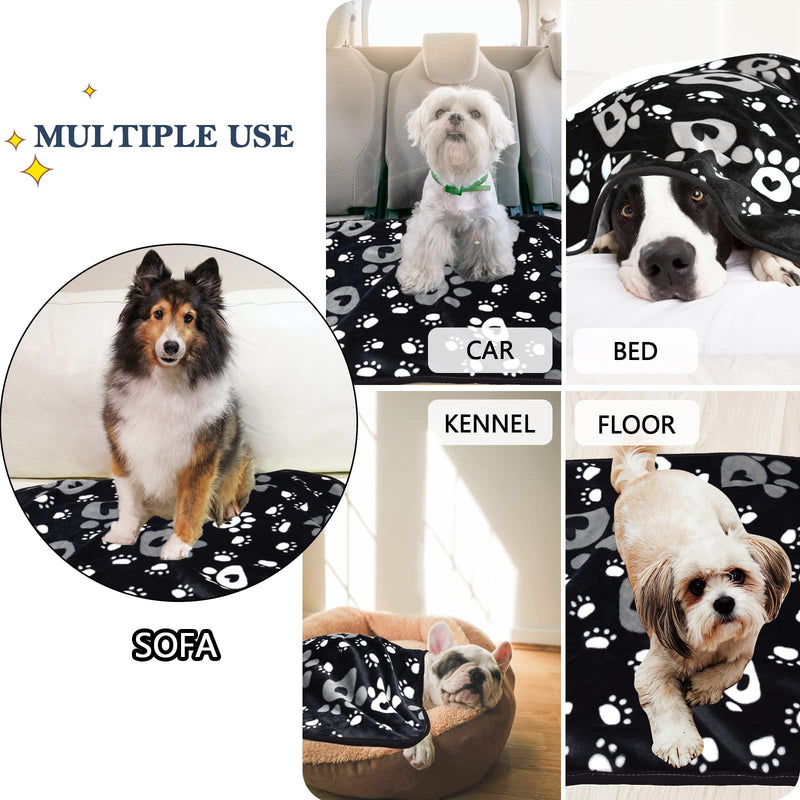 Dog Blanket, Soft Fleece Dog Blankets for Large Dogs, Fluffy Flannel Pet Cat Puppy Blanket Mat Cover for Bed Couch, Cute Paw Print Throw Blanket for Dogs, Black 60"X50" 60" X 50" - PawsPlanet Australia