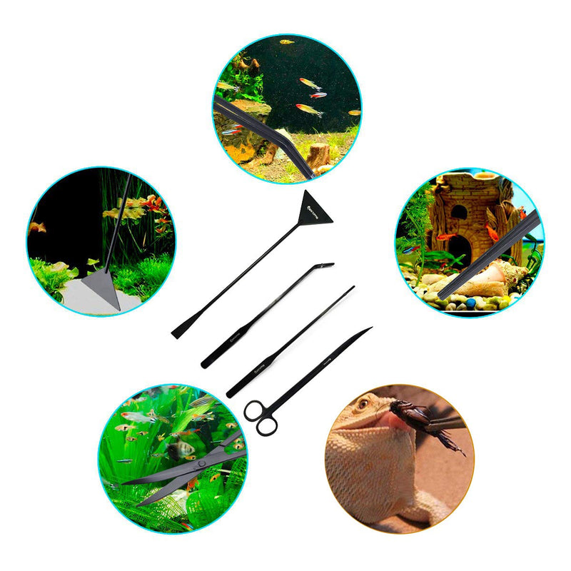 Aquarium Tweezers, Capetsma Stainless Steel Aquarium Plant Tools Long Aquascaping Tools Scissors Spatula Aquatic Plants Tool Set for Freshwater and Saltwater Black