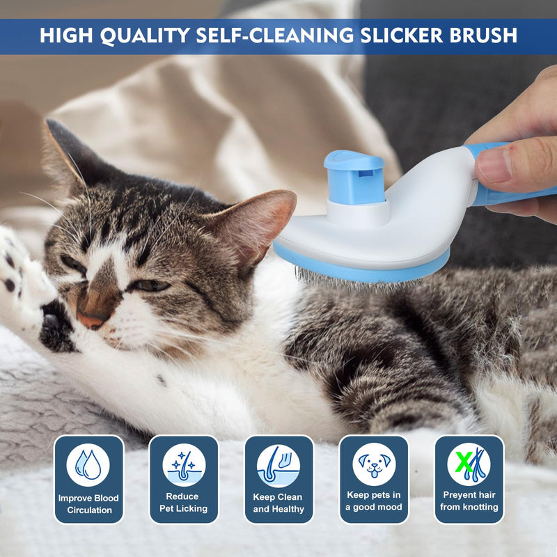 Dog & Cat Hair Brush, Self Cleaning Slicker Brush for Grooming Long & Short Haired Pets, Easy to Remove Loose & Tangles Undercoat, Suitable for All Breeds & Sizes, Promote Circulation - PawsPlanet Australia