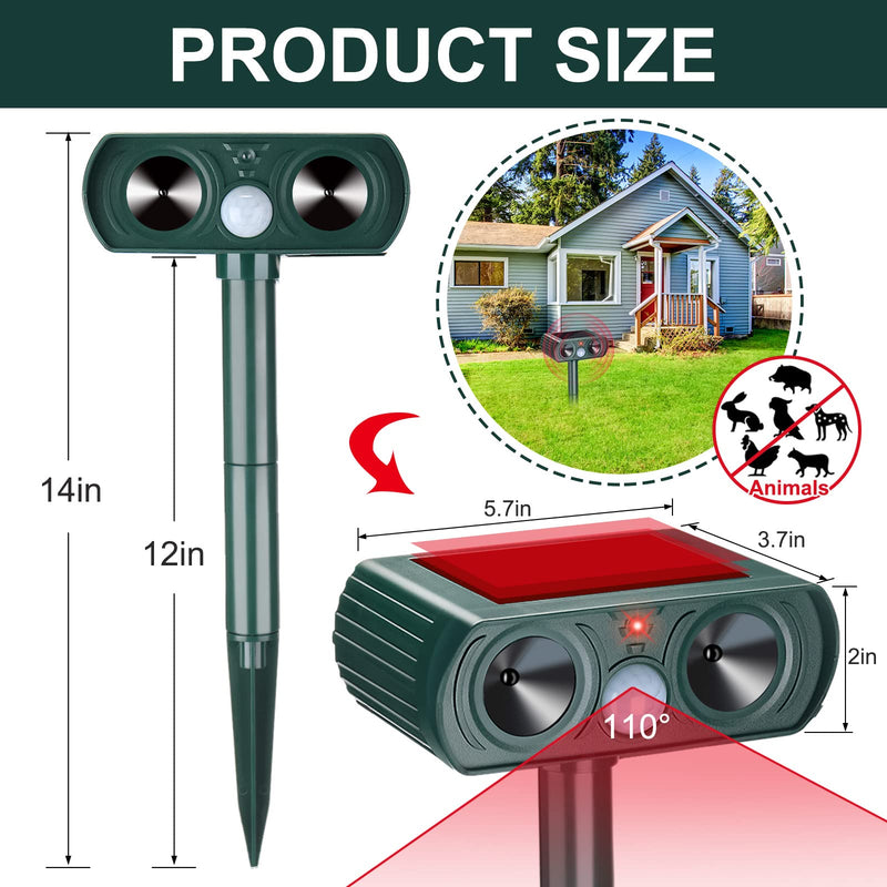 3 Pack Ultrasonic Solar Animal Repeller Waterproof Outdoor Cat Dog Repellent with Motion Sensor for Squirrel Animal Garden Yard Farm