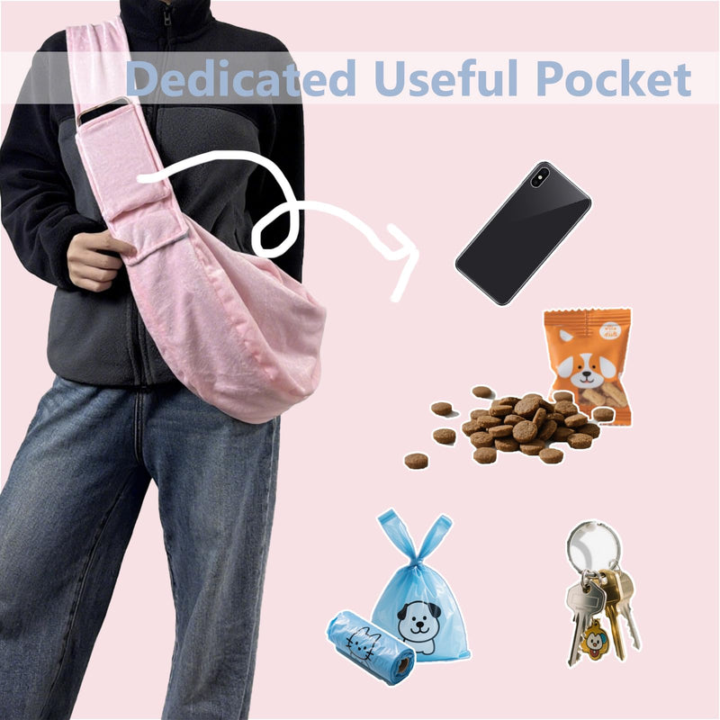 Dog Sling Carrier for Small Dogs, Hands-Free Puppy Carrier for Pet 0-15 lbs, Lightweight Cuddler Pouch, Comfortable Fleece Slings for Small Animal (Pink) Pink-Large - PawsPlanet Australia