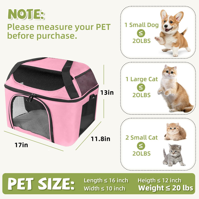 Premium Cat Carrier for Pets Up to 20 Lbs, Cat Travel Bag Soft-Sided Backpack Pet Carriers with Padded Shoulder Strap, Dog Carrier for Small Dogs Puppy Carry Airline Approved, Pink - PawsPlanet Australia