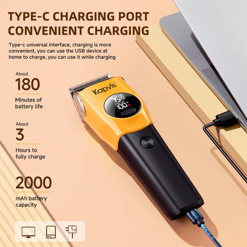 Dog Clippers for Grooming Thick Hair with LED Light,Cat Shaver,and Sheep Shears for Thick/Matted/Knotted/Fine/Curly Hair,Works with or Without Power Cord Orange