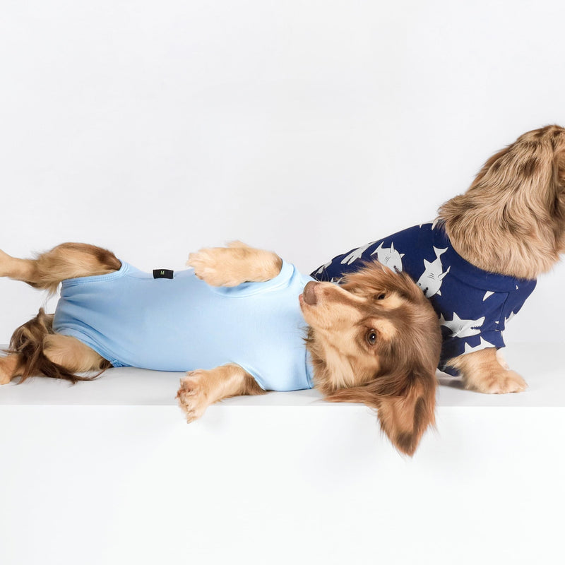 Fitwarm 2 Pack Shark Dog Recovery Suit for Surgery Spay Neuter, Surgical Onesie for Male and Female Dogs, Body Suits for Prevent Licking Wounds, Breathable Cotton, Navy Blue, Light Blue, XXL XX-Large - PawsPlanet Australia