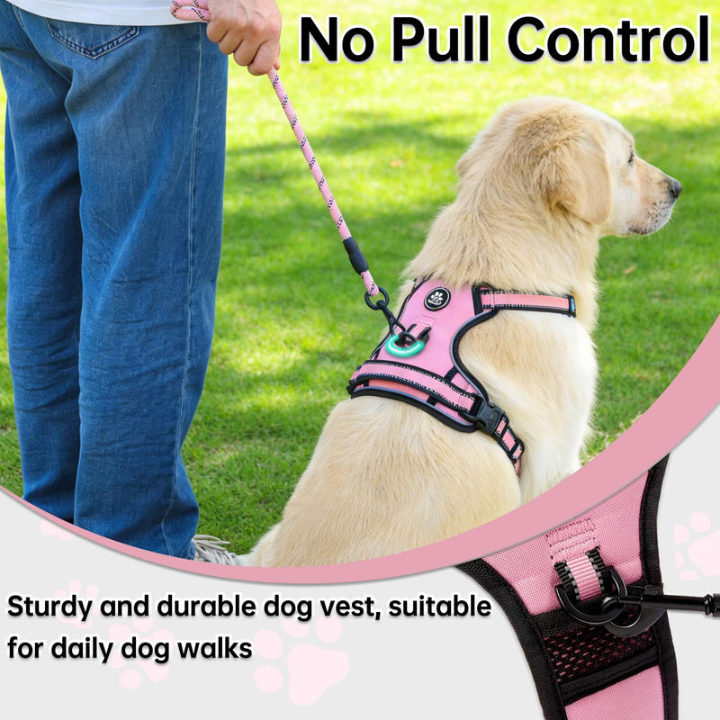 NESTROAD No Pull Dog Harness,Adjustable Oxford Dog Vest Harness with Leash,Reflective No-Choke Pet Harness with Easy Control Soft Handle for Large Dogs(Large,Pink) 【L】neck 15-19" chest 19-29" Pink