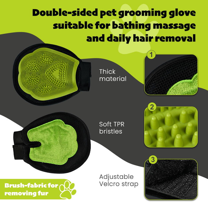 Cat & Dog Brush Set, Pet Grooming Kit with Metal Comb, Slicker Brush, Hair removal Glove for Detangling and Dematting Long, Matted Fur, Green - PawsPlanet Australia