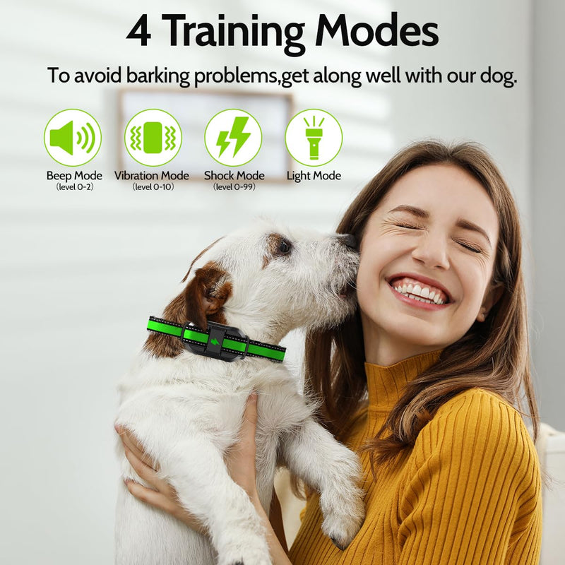 Dog Training Collar Electric Dog Shock Collar with 4 Training Modes and Waterproof Rechargeable Remote Range 3300Ft for Large Medium Small Dogs (Green) Green - PawsPlanet Australia