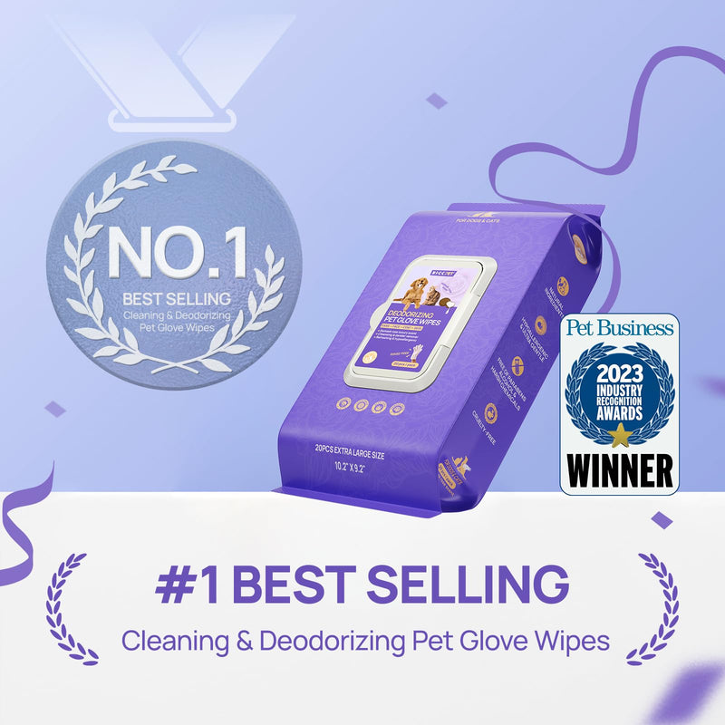 HICC PET Cleaning Deodorizing Glove Wipes for Dogs & Cats, Vet Recommended Hypoallergenic Hydrating & Nourish Fur Pet Grooming Glove Wipes, Pet Bathing Wipes for Horse Coat Care, 20pcs Rose Scent 20 PCS - PawsPlanet Australia