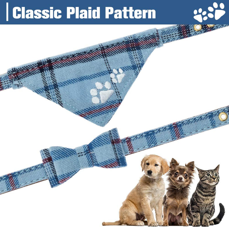 Dog Leash Collar Set - 3 Pack Plaid Pattern Adjustable Escape Proof Leash Collar Set for Outdoor Walking Small Blue