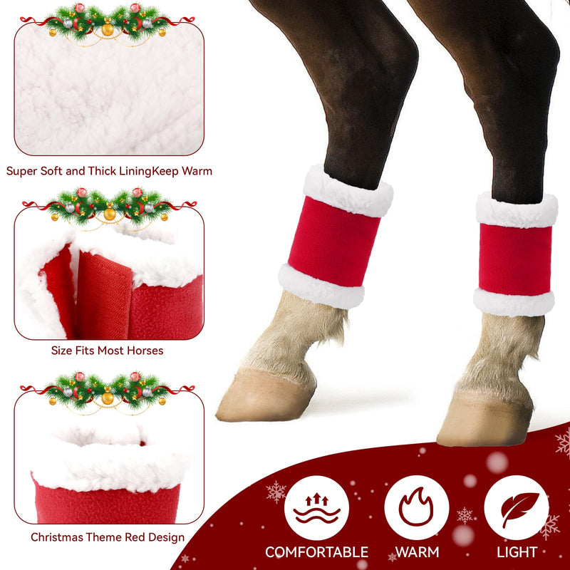 Christmas Horse Leg Wraps Standing Wraps for Horses red Horse Leg Protectors Horse Leg Wraps Faux Fur Polyester Standing Wraps 、Pack of 4 (red) - PawsPlanet Australia