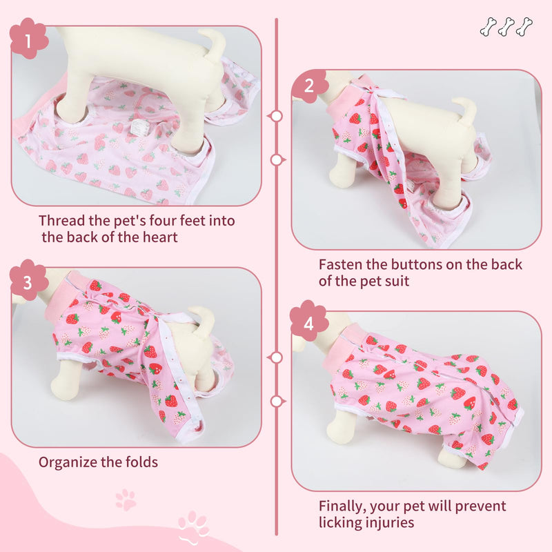 Dog Surgery Recovery Suit, Surgical Bodysuits Abdominal Wounds Protector for Female Male, Dog Cone E-Collar Alternative, Onesie Suits Prevent Licking for Small, Medium Puppy (Strawberry, M) Strawberry