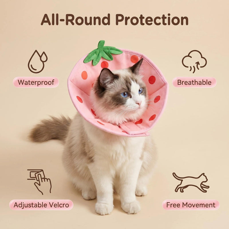 Cosiesnest Adjustable Elizabethan Cat Cone Collar to Stop Licking After Surgery Cat Recovery Collar Soft Cone, Waterproof Design with Folding Edges for Cats and Kittens - Strawberry (S)