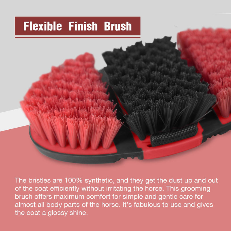 Harrison Howard Flexible Finish Horse Grooming Brush - Bendable and Convenient for Scrubbing, Comfortable Hold in Hand - Red - PawsPlanet Australia