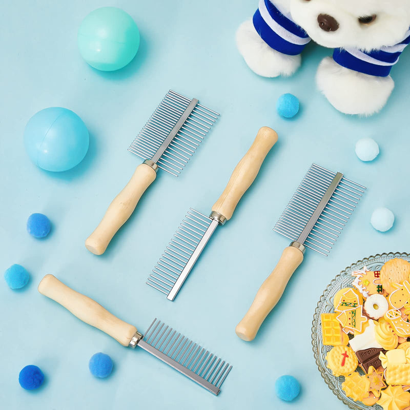 Tessco for you 2 Pcs Dog Metal Combs Cat Wooden Handle Grooming Combs Stainless Steel Hairbrush Double Side Metal for Pet Dog Grooming Brush Pet Cat Flea Hairbrush for Long Short Hair Fur Brush Tool