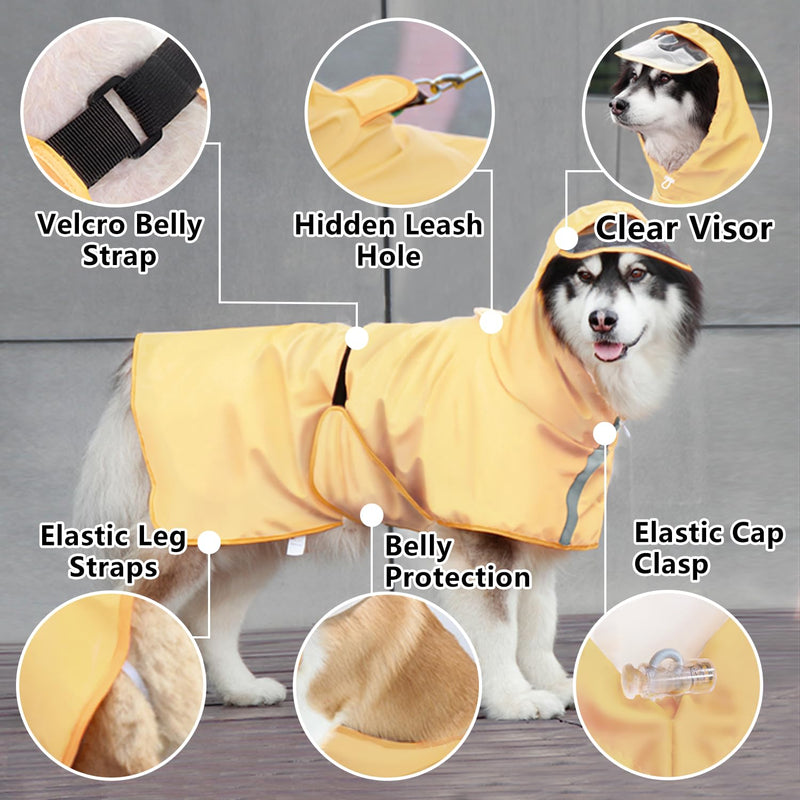 Dog Raincoat Hooded Slicker Poncho - Reflective Lightweight Pet Rain Jacket Coat,Dog Waterproof Raincoat with Adjustable Belly Strap for Small,Medium, Large Dogs Light Yellow