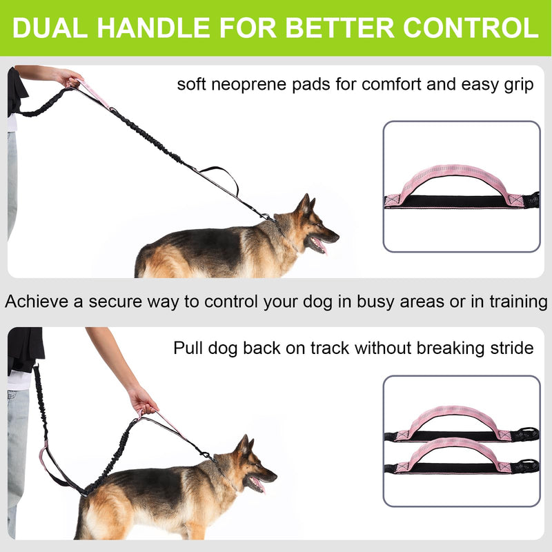 Hands Free Dog Leash with Adjustable Waist Belt, Double Waist Leash for Two Dog Walking Training Jogging, Double-Leashes for Two Large Dogs, Dual Padded Handles Pet Running-Leashes Hands Free(Pink) Pink For 2 Dog - PawsPlanet Australia