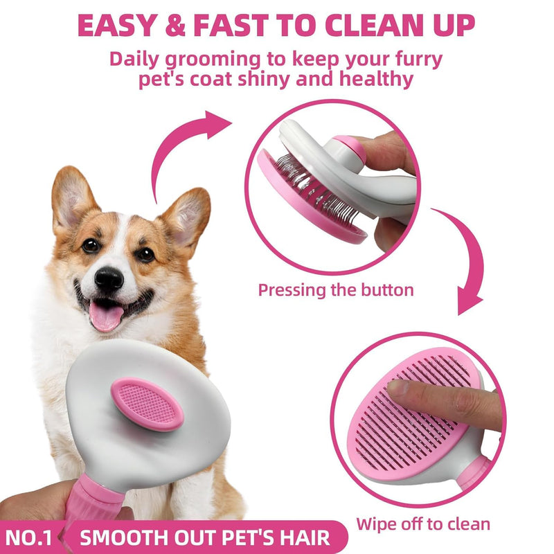 Bath Grooming Kit for Pets - Hair Brush Set with Towel, Washing Gloves, and Shampoo Scrubber Brush for Dogs and Cats (Pink) 6-Bath-Pink - PawsPlanet Australia