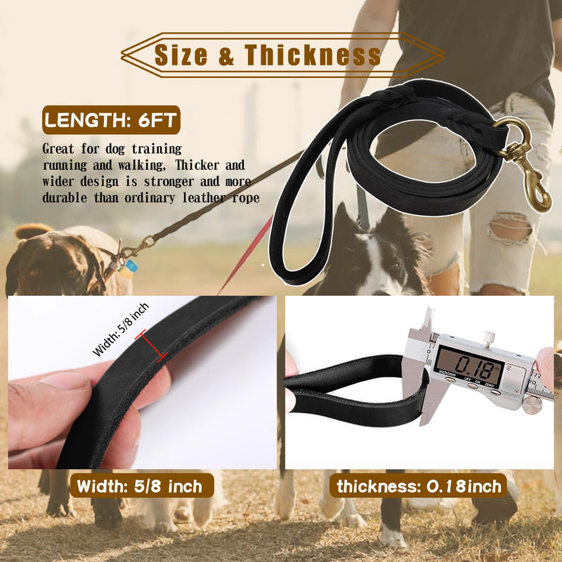Leather Dog Leash 6ft x 5/8 inch,Strong Heavy Duty Genuine Leather Braided Dog Training Leash, Soft and Comfortable for Large Dogs, Medium Small Dogs (Black, 6FT*5/8in) Black - PawsPlanet Australia