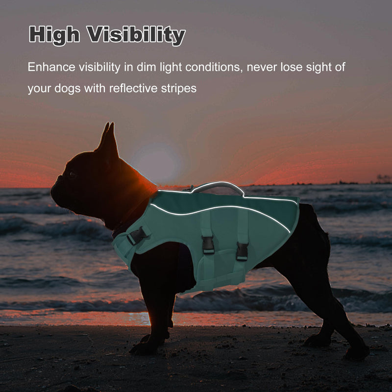Dog Life Jacket, Reflective Dog Harness Life Vest with Rescue Handle for Swimming Boating, Adjustable High Buoyancy Flotation Swim Vest for Small Meium Large Dogs - Pine Green, S - PawsPlanet Australia