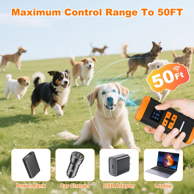 Dog Bark Deterrent Device, 2025 Anti Barking Device for Dogs 2X Ultrasonic to Stop Barking Neighbors Dog, 5 Adjustable Modes Up to Dogs 50ft Long Range, Bark Control Indoor Outdoor with Flashlight 2X Orange - PawsPlanet Australia