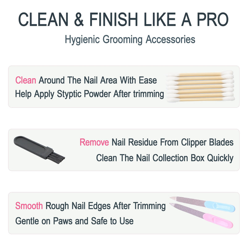 Kitten Nail Clippers Set – 3mm Safety Hole, Splash-Free Nail Trimmer for Tiny Paws, Stress-Free Grooming, Includes Nail File, Cleaning Brush, Cotton Swabs, and Zipper Bag Pink - PawsPlanet Australia