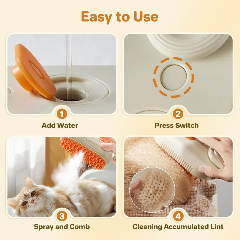 LunaSync Cat Steam Brush for Shedding, 4 in 1 Rechargeable Pet Grooming Brush for Cats and Dogs, Anti-Static Deshedding Tool with Massage & Cleaning, Comb for Long Short Hair - Beige - PawsPlanet Australia
