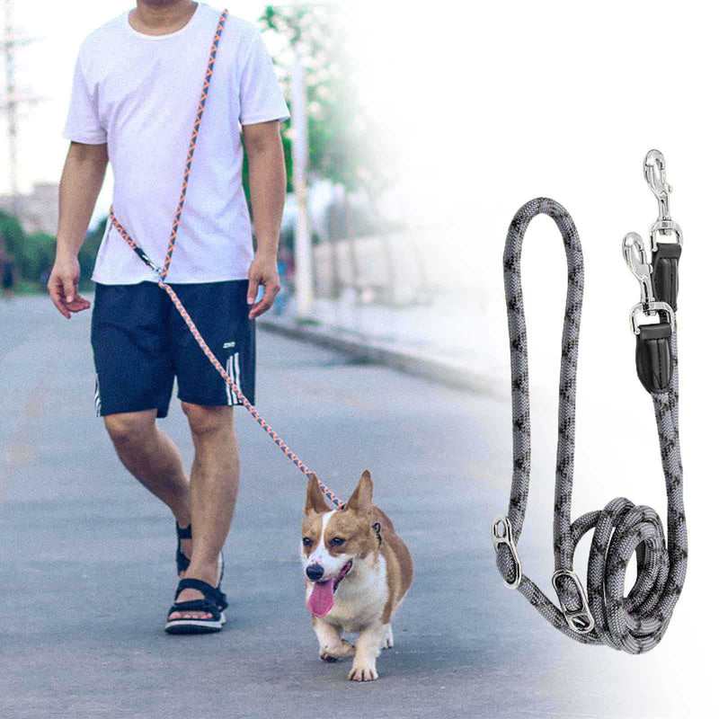 Hands Free Dog Leash(8.5ft), 8 in 1 Multifunction Nylon Double Leash for Dogs,1.2cm Dog Training Leash with Reflective Stitching, Adjustable Waist Dog Leash Fits All Waist for Medium Large Dogs-Grey Grey - PawsPlanet Australia