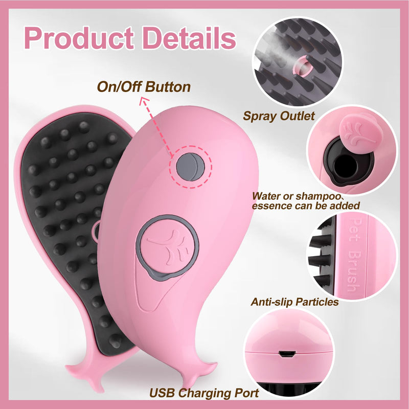 KALAMANDA Cat Steam Brush, 3 in 1 Cat Steamy Brush, Silicone Massage Grooming Brush, Pet Hair Self Cleaning Brush Comb for Cats Dogs(Blue/Pink Whale) - PawsPlanet Australia