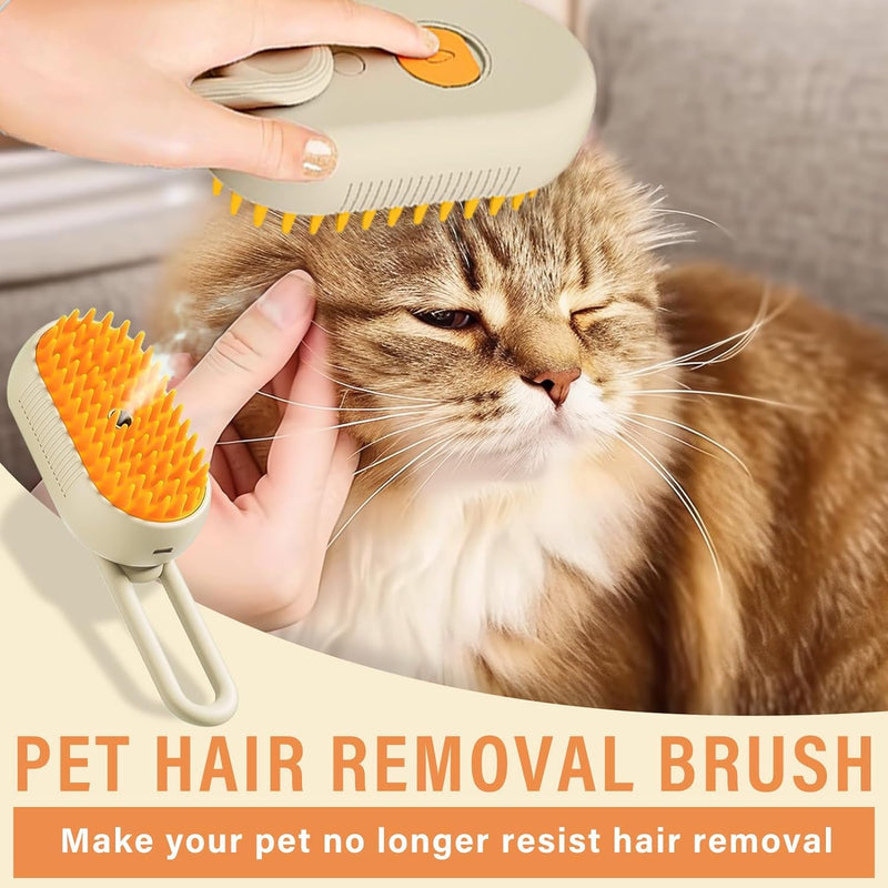 Cat Steam Brush - 3 in 1 Spray Cat Brush for Shedding, Steamy Silicone Massage Grooming Brush for Cat and Dog, Steamer Brush for Massage, Tangled And Hair Loss Remover (Cream) Cream - PawsPlanet Australia