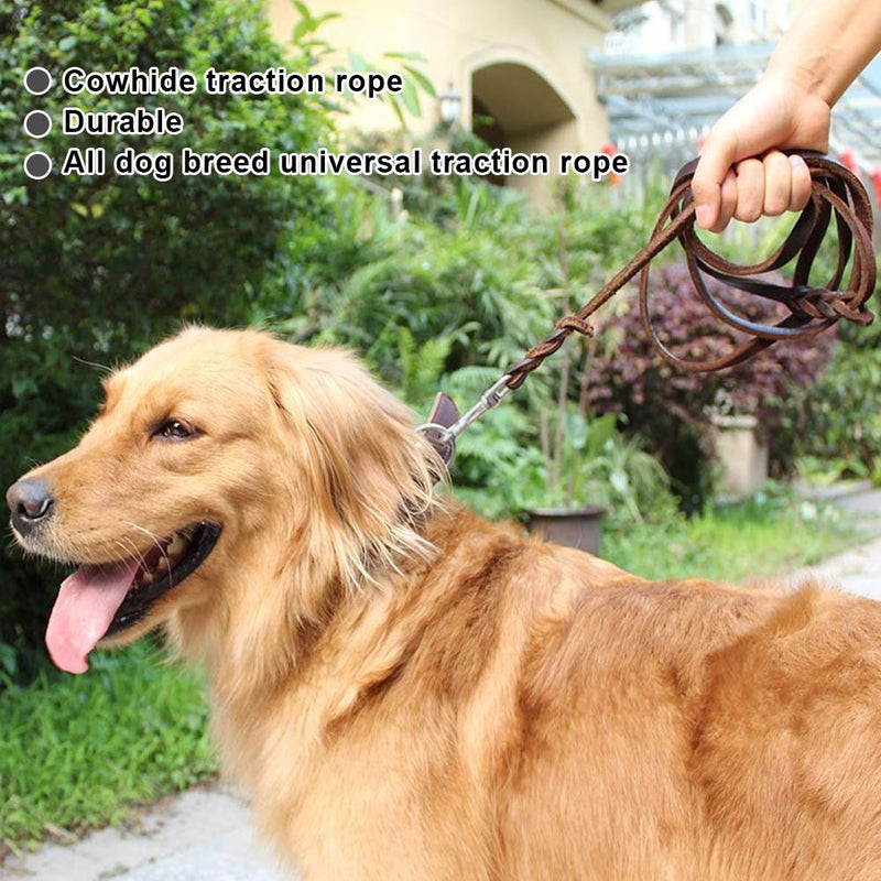 Leather Dog Lead Braided Brown Leather Pet Leash Dog Training Lead Rope Pet Walking Leads for Medium Large Dogs (6.89ft) 2.1m