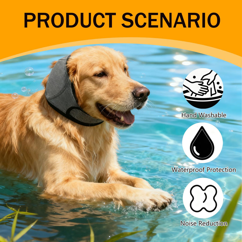 Dog Ear Protectors for Noise Protection, Waterproof Warm Comfortable Dog Ear Defenders, Adjustable Pet Muffs for Dogs Bathing and Swimming, Grooming, Traveling, Noise-Reducing, Gray, M