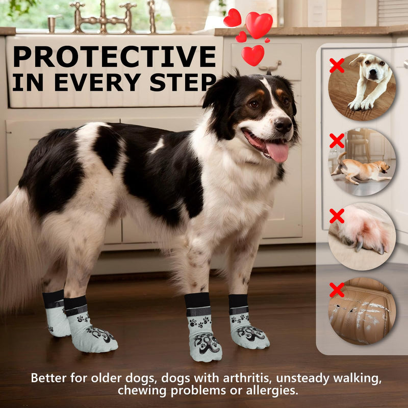 Anti Slip Dog Socks to Prevent Licking Paws - Double Side Paw Covers Dogs Grip Sock for Hardwood Floors, No Twist Dog Grippy Socks for Small Medium Large Senior Dogs, Light Grey and Black, L L(Pack of 4) - PawsPlanet Australia