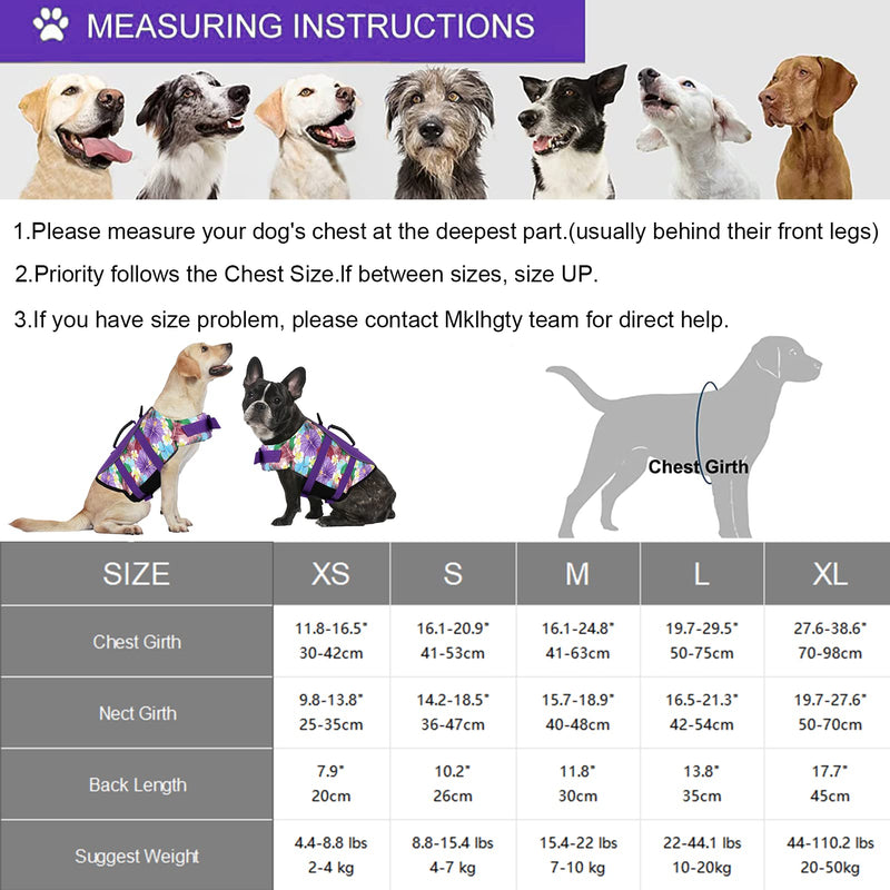 Ripstop Dog Life Jacket, Reflective & Adjustable Dog Swimming Vest with Handle, Dog Life Vests for Boating & Swimming, Pet Safety Life Preserver for Small Medium Large Dogs (Purple, S) Floral Purple - PawsPlanet Australia