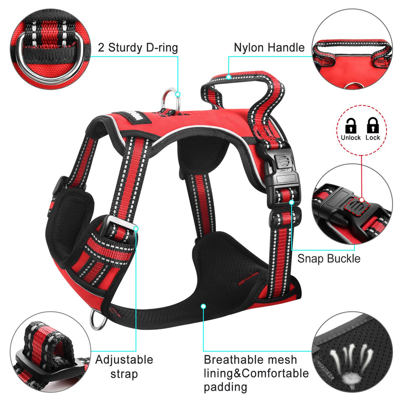 WINSEE Dog Harness No Pull, Pet Harnesses with Dog Collar, Adjustable Reflective Oxford Outdoor Vest, Front/Back Leash Clips for Small, Medium, Large, Extra Large Dogs, Easy Control Handle for Walking X-Large Red