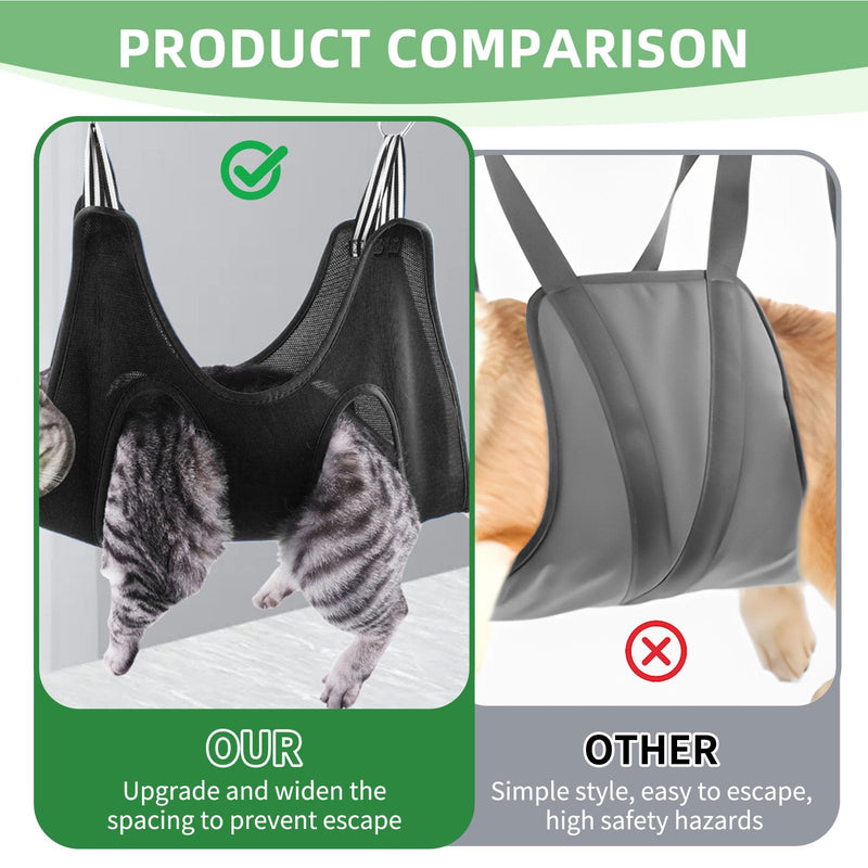 Pet Grooming Hammock Dog Cat Grooming Harness for Small Medium Dogs Cats Nail Cutting Trimming Bathing Claw Care Ears Care Washing Breathable Mesh Sling Helper with Reinforced Hooks (Black) - PawsPlanet Australia