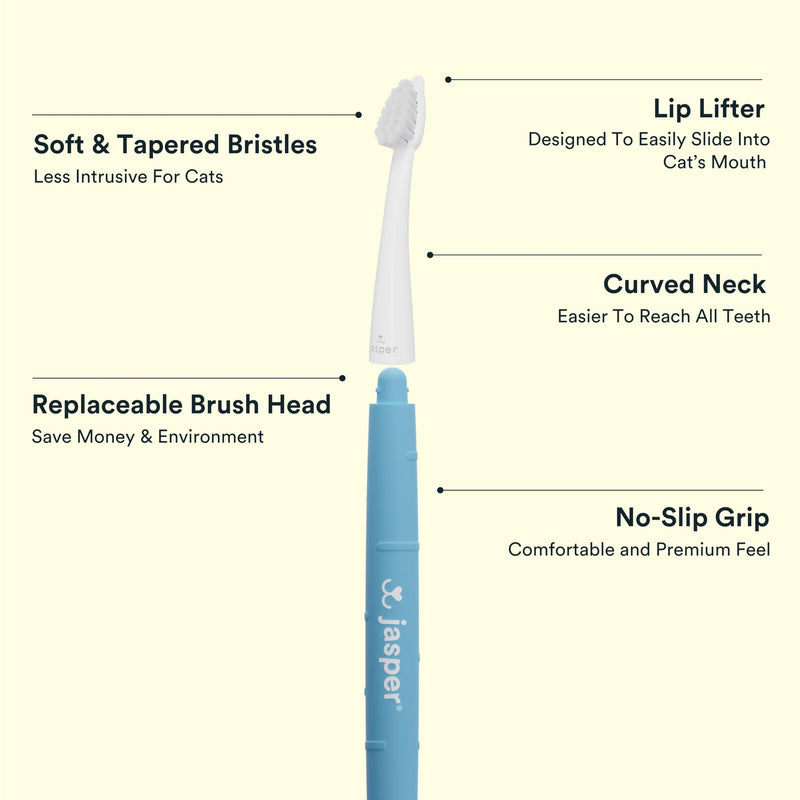 Jasper Microbrush Vet Approved Cat Toothbrush, Soft-Bristled Toothbrush Kit for Felines & Small Dogs, Non-Slip Handle with 2 Replaceable Tooth Brush Heads, Use with Cat Toothpaste Microbrush Kit