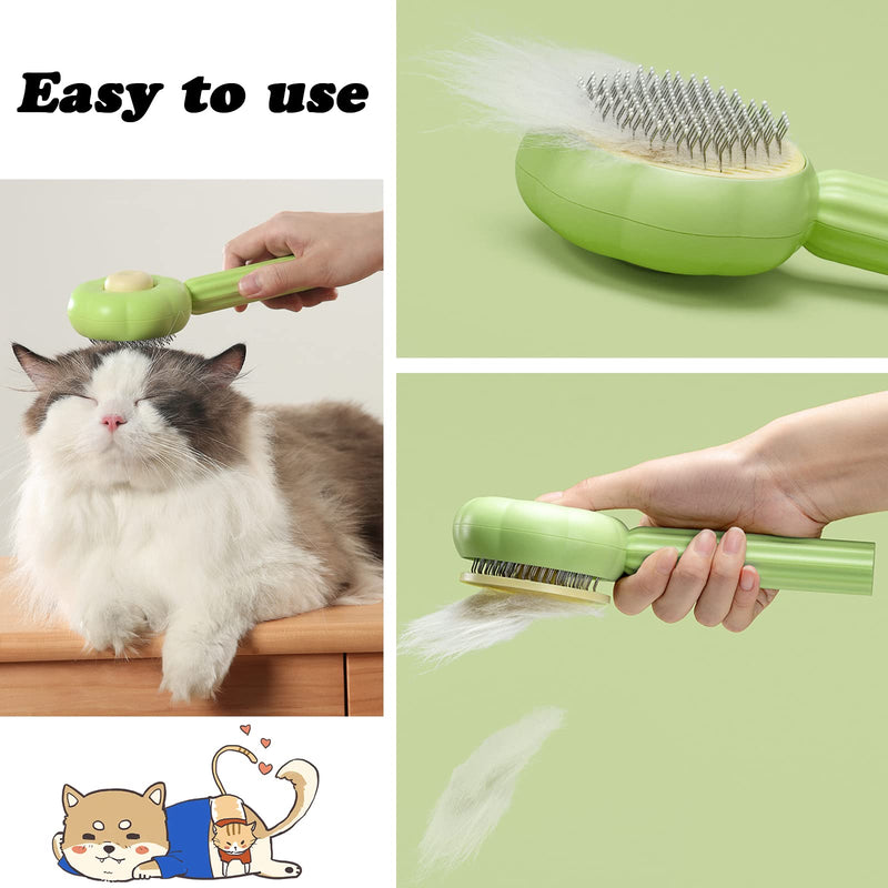 7.6in Pumpkin Pet Brush Cat, 2Pcs Creative Comfortable Self Cleaning Slicker Brush, Cat Brush for Shedding and Grooming Self Cleaning (Green) Green - PawsPlanet Australia