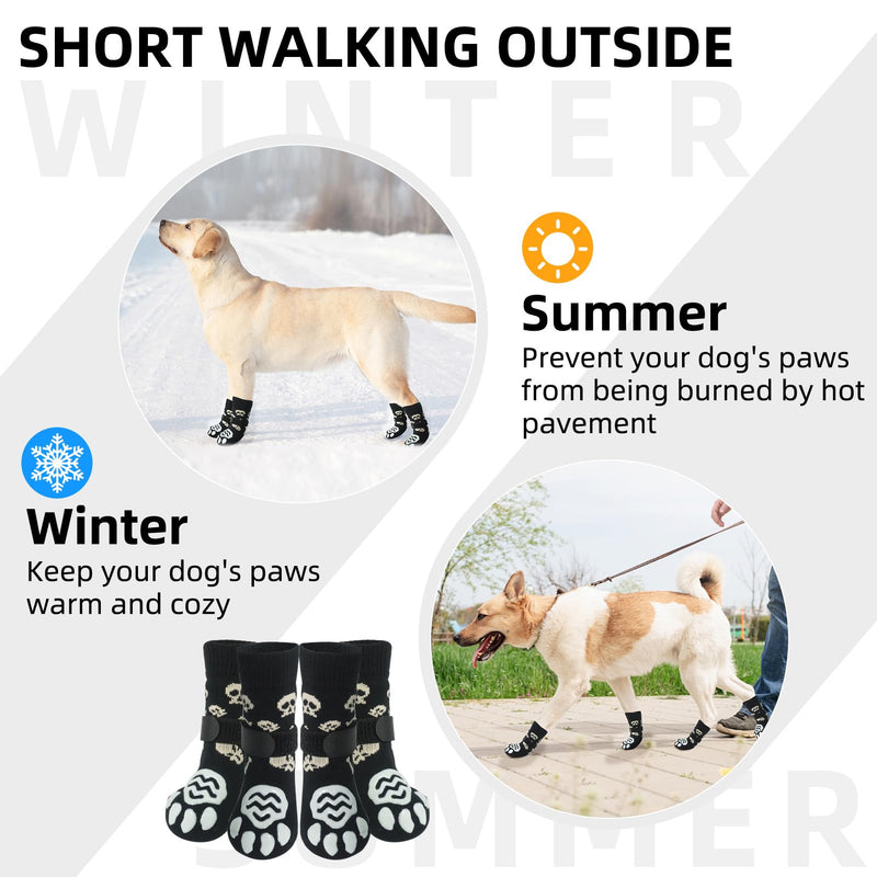 PUPTECK Anti Slip Dog Socks 2 Pairs with Double Grippers for Hardwood Floors, Shoes for Hot/Cold Pavement, Boots & Paws Protectors to Prevent Licking, Traction Booties for Senior Smll Large Dogs X-Large(2 Pair) Black(Skull) - PawsPlanet Australia