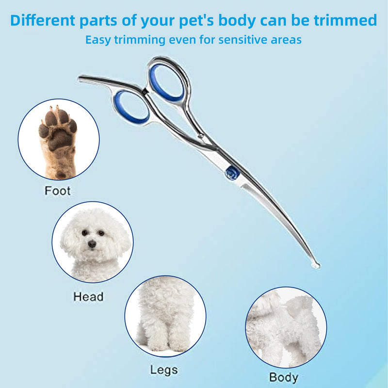Pet Grooming Scissors, Upper Curved Pet Grooming Scissors Set with Safety Rounded Tips, 6.7-Inch, Stainless Steel, Pet Cat and Dog Hair Trimming, Professional Pet Hair Care Tool. 6 piece