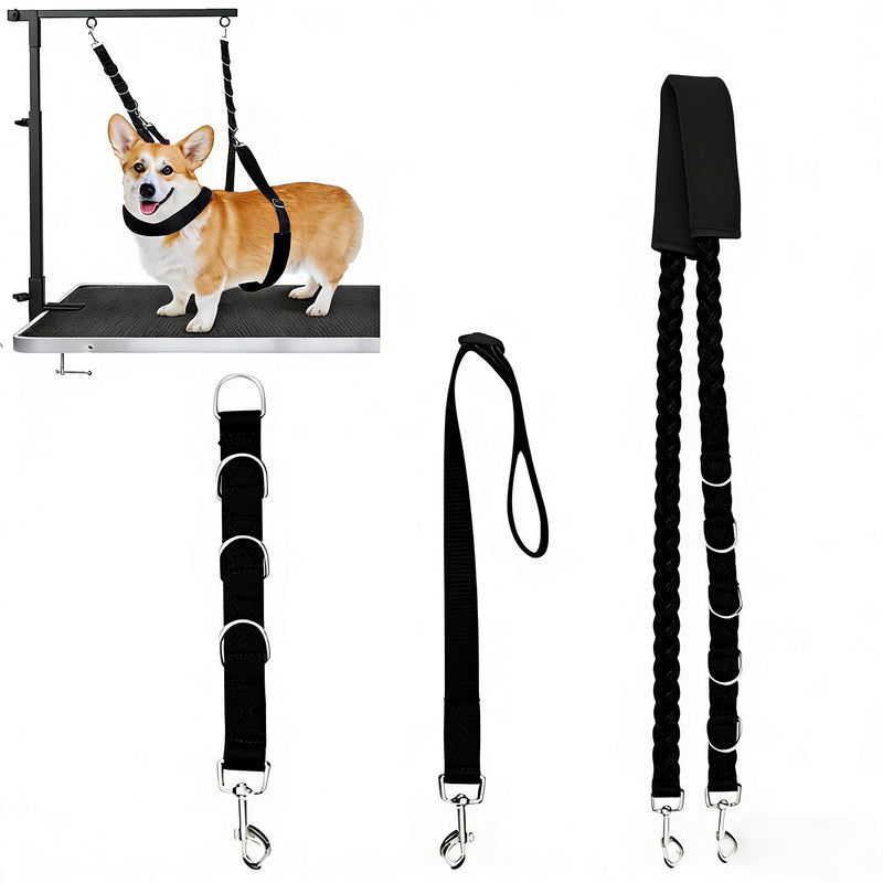 3-Piece Dog Harness Strap - Strong Endurance, Adjustable Restraint Belly Strap for Table Arm Grooming (Black) Black
