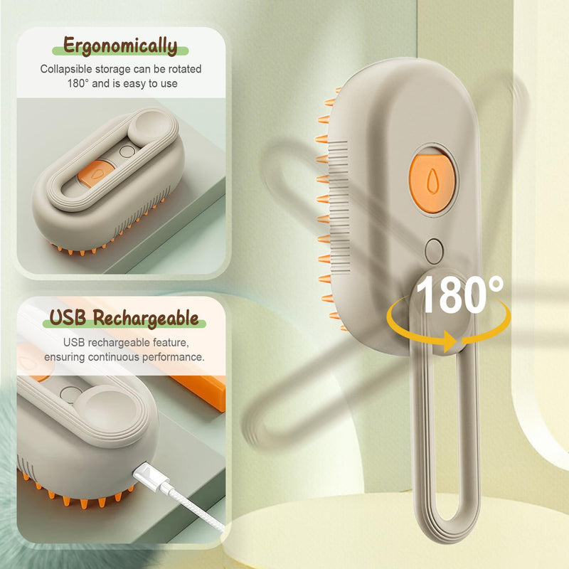 Pet Steam Groomer Brush, 2025 New 3 in 1 Steam Cat Steam Brush for Shedding & Grooming, Multifunctional Hair Removal Comb for Cats Dogs(Khaki) Khaki - PawsPlanet Australia