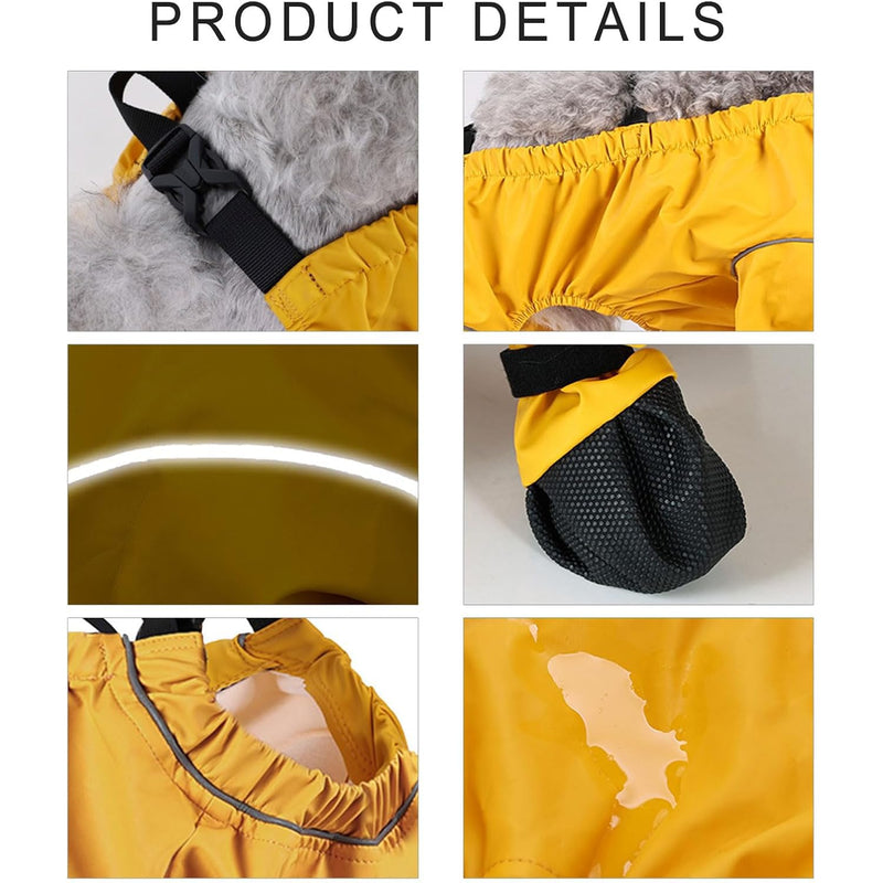 Dog Paw Boots Leggings Waterproof, Suspender Booties for Dogs Anti-Slip, Pet Paws Protector Dirty-Proof,Dog Snow Pants Shoes for Outdoor Walking Running Hiking Winter Pants Boots Yellow XS