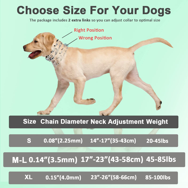 Prong Training Collar for Dogs, Adjustable Dog Pinch Collar with Quick Release Buckle, No Pull Collar for Small Medium Large Dogs, Extra Link and Caps M/L(17-23" Neck, 3.5mm)