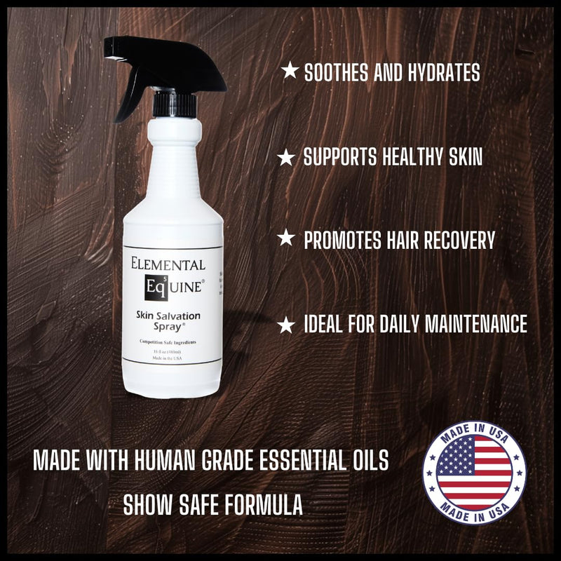 Elemental Equine Skin Salvation Spray 16oz for Horses - Helps with Mane and Tail Rubbing and Scurf, Hives, Daily Maintenance to Support a Healthy Hair Coat After Treatment of Skin Conditions. - PawsPlanet Australia